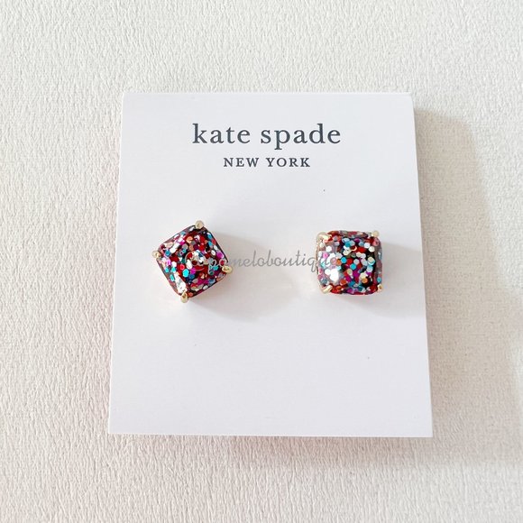 Kate Spade Mini Square Stud Earrings Gold/ Multi Glitter